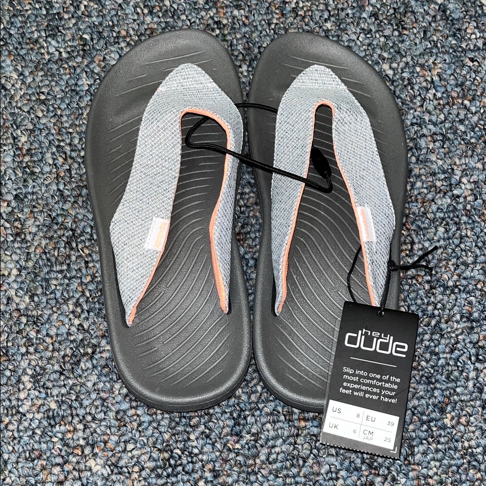 Hey Dude Gray and Peach Flip Flop Sandals